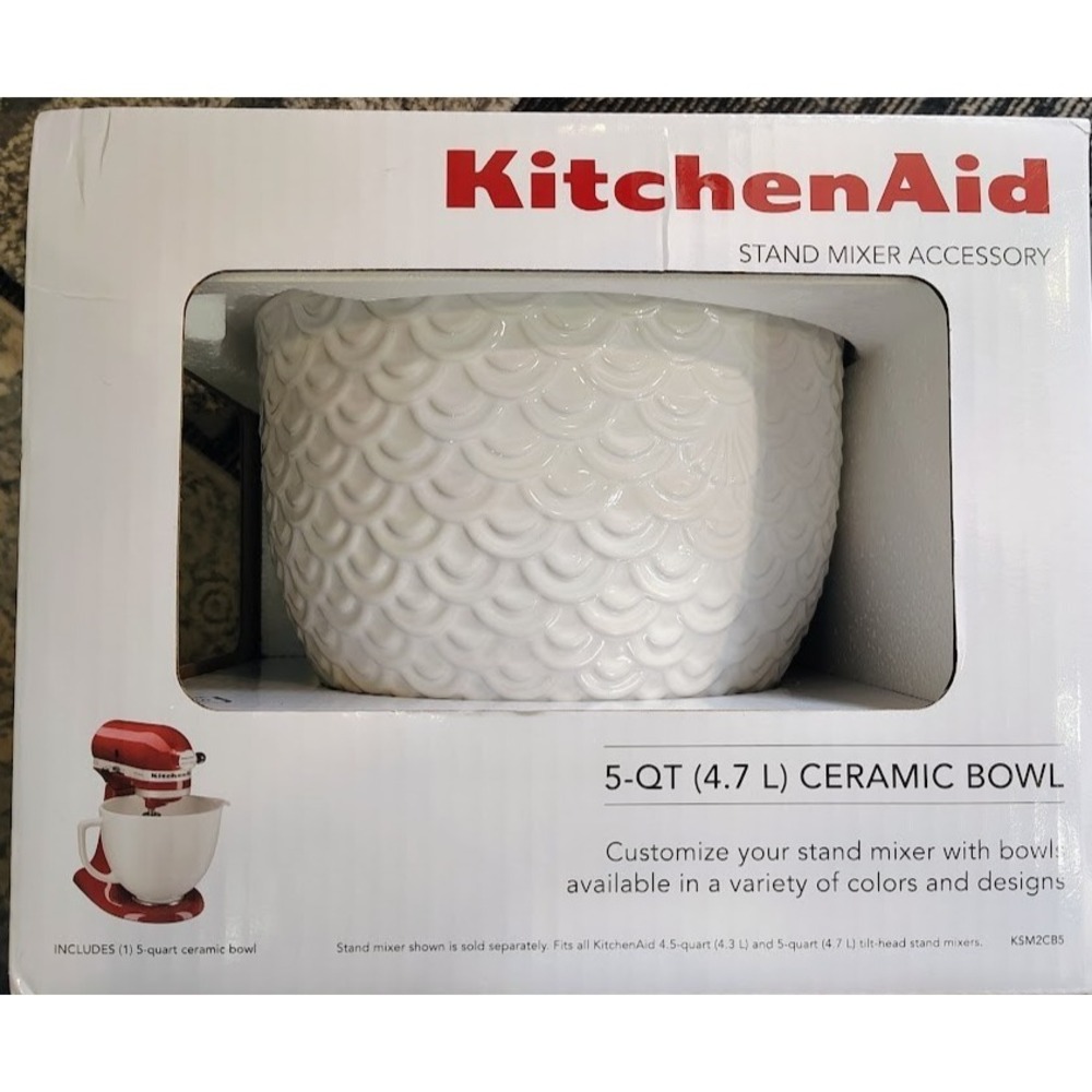 KitchenAid KSM2CB5TWM Ceramic Stand Mixer Bowl 5-Quart White Mermaid New In Box